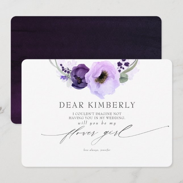 Invitation Demande de Demoiselle d'Honneur Fleurs Violettes (Devant / Derrière)