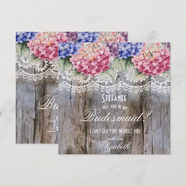 Invitation Demande de Demoiselle d'Honneur Hydrangeas Lace &  (Devant / Derrière)