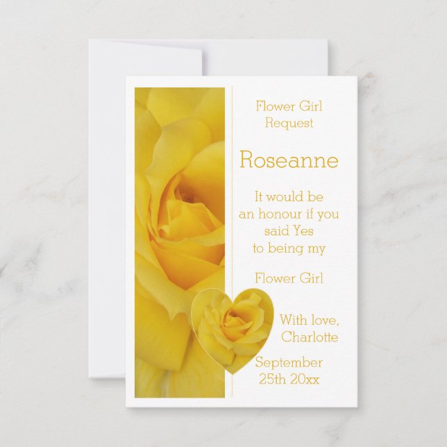 Invitation Demande de Fille de design Coeur Rose Jaune (Devant)