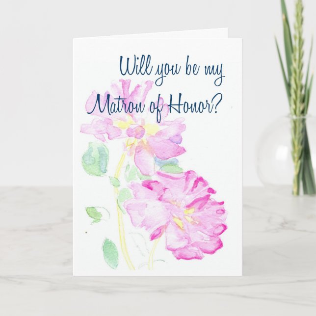 Invitation Demande de Matrone d'Honneur aux Roses Roses (Devant)