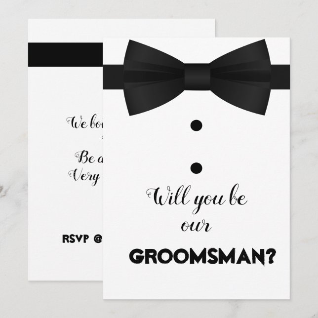 Invitation Demande de script de pinceau moderne Groomsman Bow (Devant / Derrière)