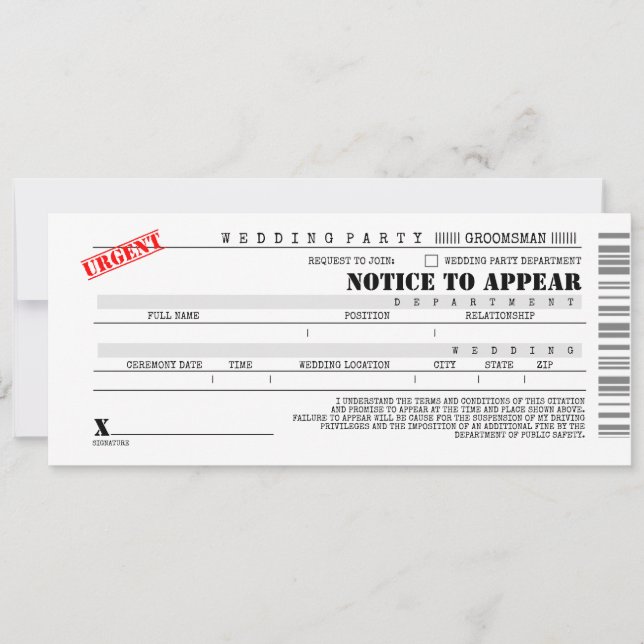 Invitation Demande de témoin de mariage amusante par citation (Devant)