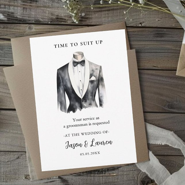 Invitation Demande de témoin de mariage en costume à l'aquare (Créateur téléchargé)