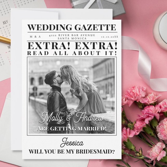 Invitation Demande de témoin unique avec photo de journal per (Créateur téléchargé)