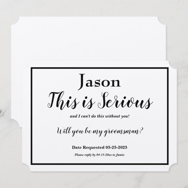 Invitation Demande Groomsman Cette option de nom est sérieuse (Devant / Derrière)