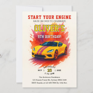 Invitation Démarrez vos moteurs Aquarelle Super Voiture Anniv