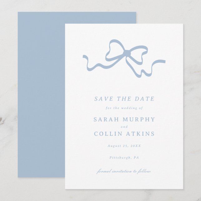 Invitation Demeurer mignon Bow Enregistrer la date (Devant / Derrière)
