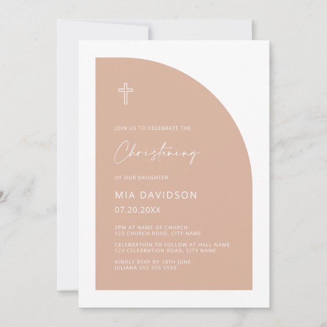 Invitation Demi-arc moderne Blush Rose Girlly Christening (Devant)