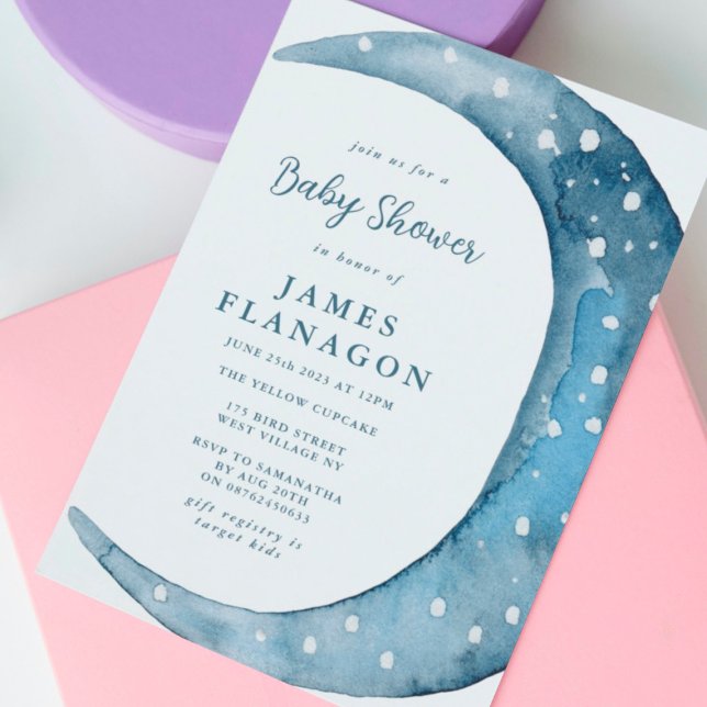 Invitation Demi-lune bleue | Baby shower garçon (Créateur téléchargé)