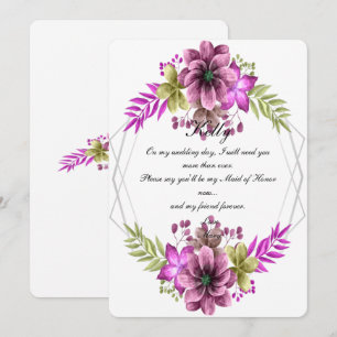 Invitation Demoiselle d'honneur florale aquarelle rose et ver