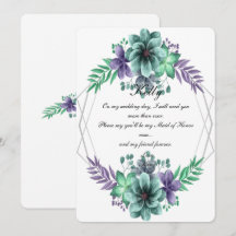 Demoiselle d'honneur florale aquarelle verte et vi