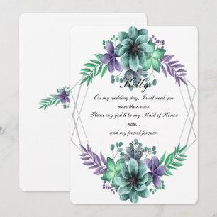 Invitation Demoiselle d'honneur florale aquarelle verte et vi