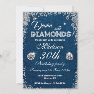 Invitation Denim and Diamonds Fête d'anniversaire 