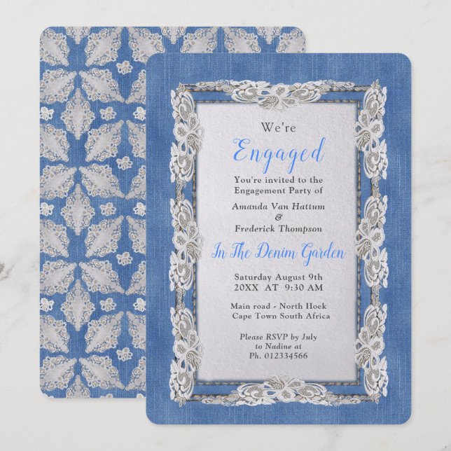 Invitation Denim avec dentelle de fleur de crème (Devant / Derrière)