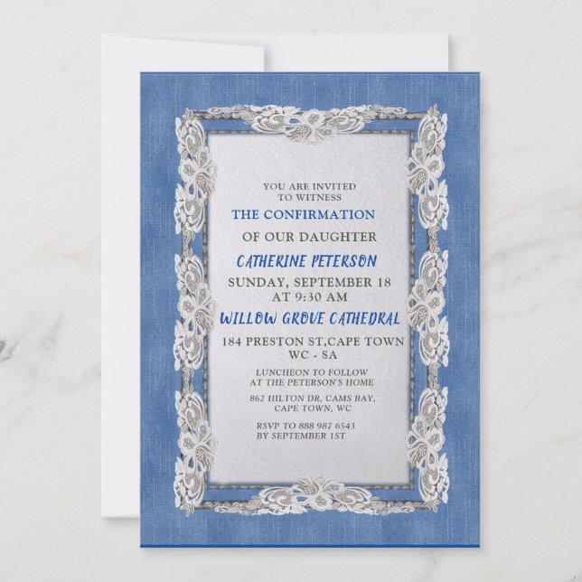 Invitation Denim avec dentelle de fleurs crème (Devant)