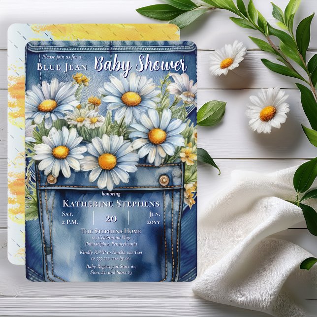 Invitation Denim Blue Jean | Baby shower floral de Daisies (Blue Jean Denim and Daisies Baby Shower Invitation - Print | Digital Download)