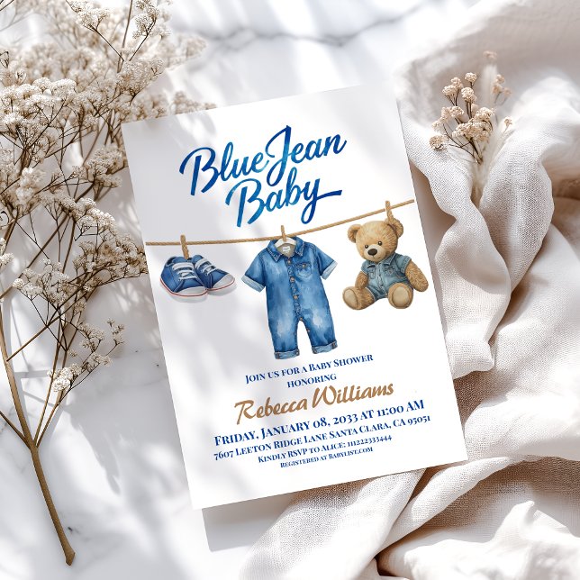 Invitation Denim Clothesline Boy Blue Jean Baby shower (Créateur téléchargé)