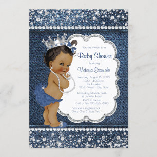 Invitation Denim Diamond African American Girl Baby shower