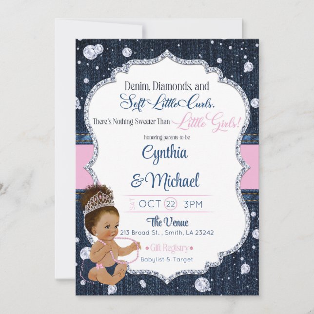 Invitation Denim & Diamonds Baby Shower (Devant)