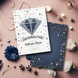 Invitation Denim Diamonds Bleu Blanc Parties scintillant 30e