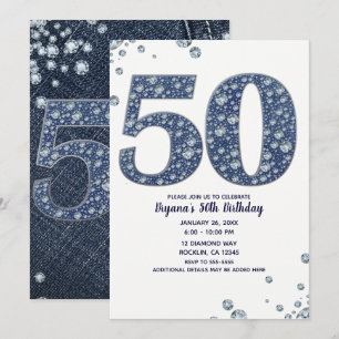 Invitation Denim & Diamonds Bling Étincelle 50e 50 Anniversai