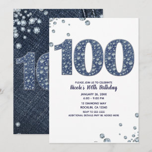 Invitation Denim & Diamonds Bling Sparkle 100E 100 Anniversai