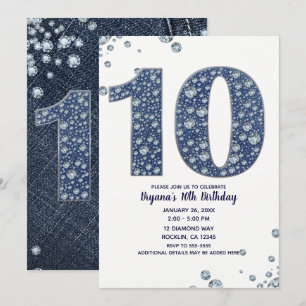 Invitation Denim & Diamonds Bling Sparkle 10e 10 Anniversaire