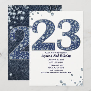 Invitation Denim & Diamonds Bling Sparkle 23 23e anniversaire