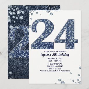 Invitation Denim & Diamonds Bling Sparkle 24 24e anniversaire