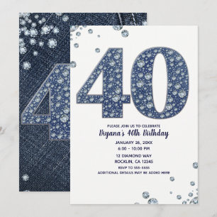 Invitation Denim & Diamonds Bling Sparkle 40E 40 Anniversaire