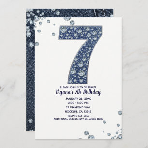 Invitation Denim & Diamonds Bling Sparkle 7e 7 Anniversaire