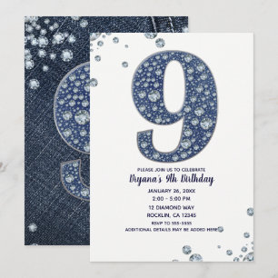Invitation Denim & Diamonds Bling Sparkle 9e 9 Anniversaire
