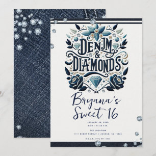 Invitation Denim & Diamonds Broderie Florale Douce 16