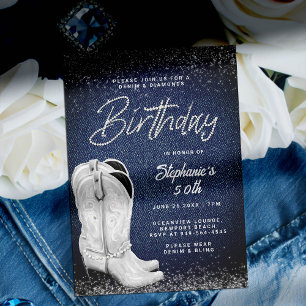 Invitation Denim Diamonds Cowgirl Boots Bling 50e anniversair