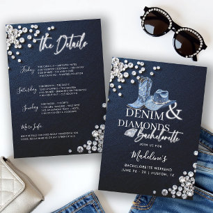 Invitation Denim Diamonds Cowgirl Chic Bachelorette Itinérair