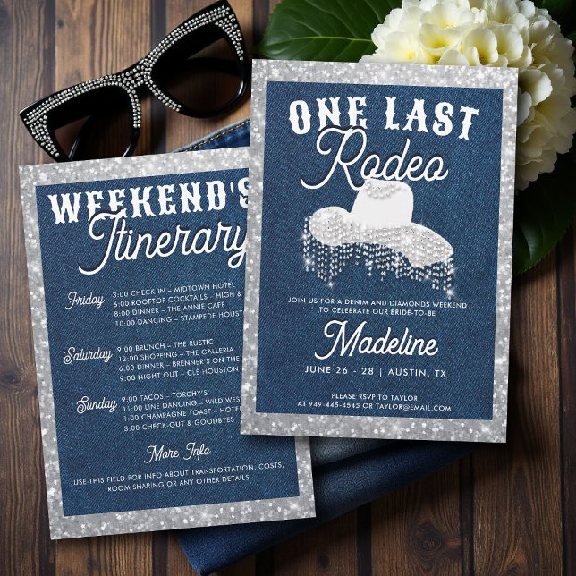 Invitation Denim Diamonds Cowgirl Dernier Rodéo Bachelorette (denim and diamonds bachelorette party invite last rodeo glam bling frame lets go girls classy)