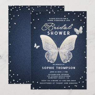Invitation Denim Diamonds dentelle papillon Fête des mariées 