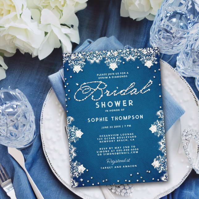 Invitation Denim Diamonds Dentelles Jeans Fête des mariées mo (Créateur téléchargé)