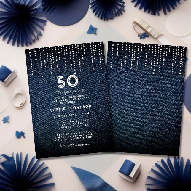 Invitation Denim Diamonds Drippings 50th Birthday Party (Créateur téléchargé)