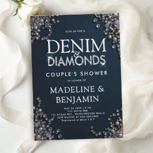 Invitation Denim Diamonds Élégant Bleu Mariage Champêtre Coup