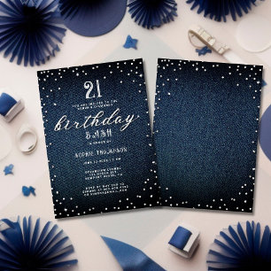 Invitation Denim Diamonds Élégant Rustique 21e fête d'anniver