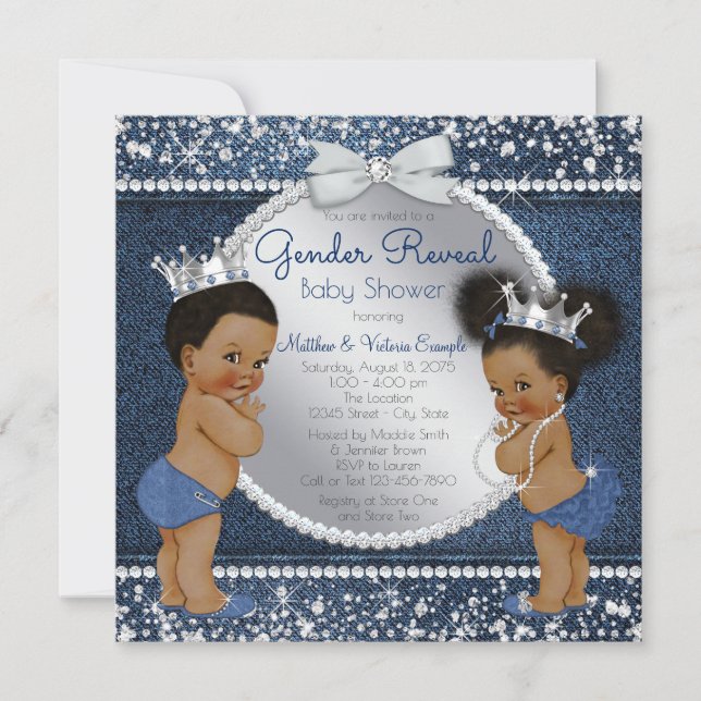 Invitation Denim Diamonds Ethnic Genre Reveal Douche (Devant)