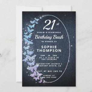 Invitation Denim Diamonds Holo Butterfly Frame anniversaire f