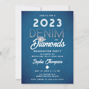 Invitation Denim Diamonds Letting Modern Graduation Party