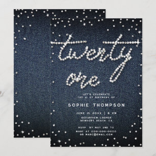 Invitation Denim Diamonds Moderne Calligraphie 21e anniversai