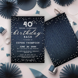 Invitation Denim Diamonds Parties scintillant moderne 40e ann
