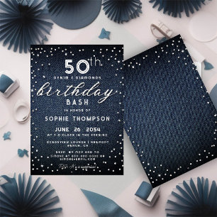 Invitation Denim Diamonds Parties scintillant moderne 50e ann