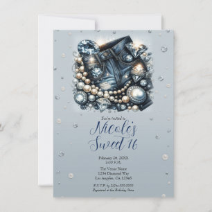 Invitation Denim Diamonds & Pearls Jeans Sweet 16 Anniversair