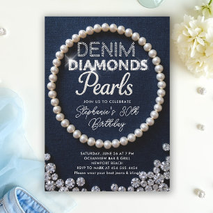 Invitation Denim Diamonds Pearls Type Classy Moderne Annivers