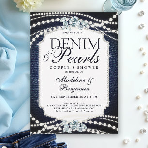 Invitation Denim Diamonds Pearls Wedding shower de cadre élég